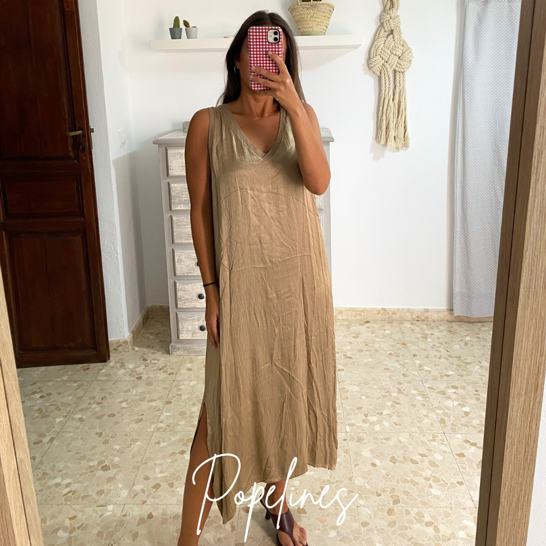 Vestido raso champán
