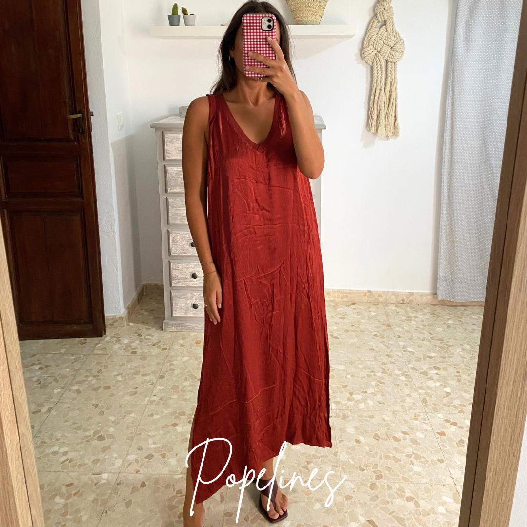 Vestido raso teja