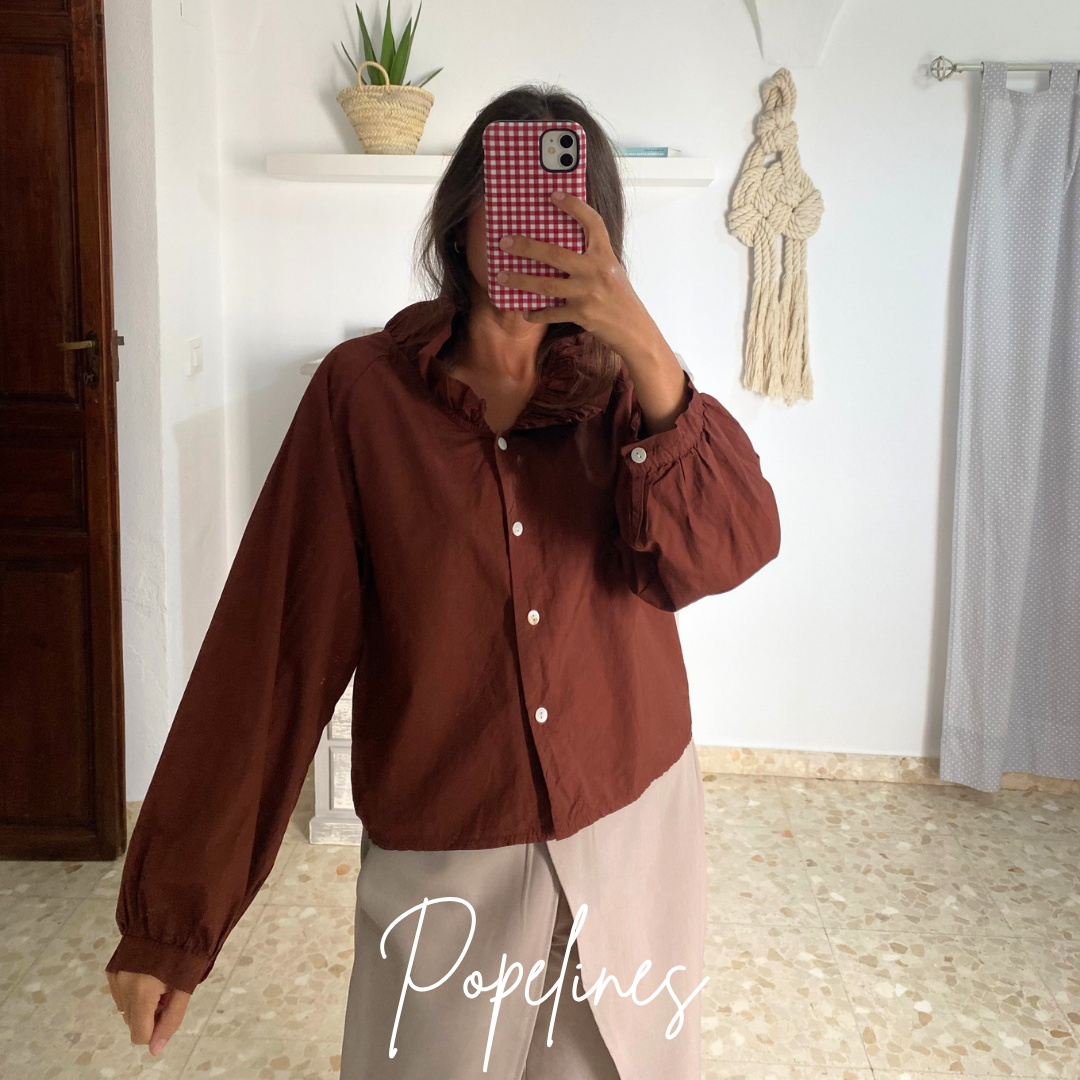 Blusa cuello volante teja