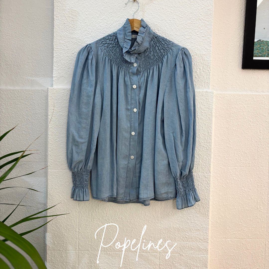 Blusa denim frunce