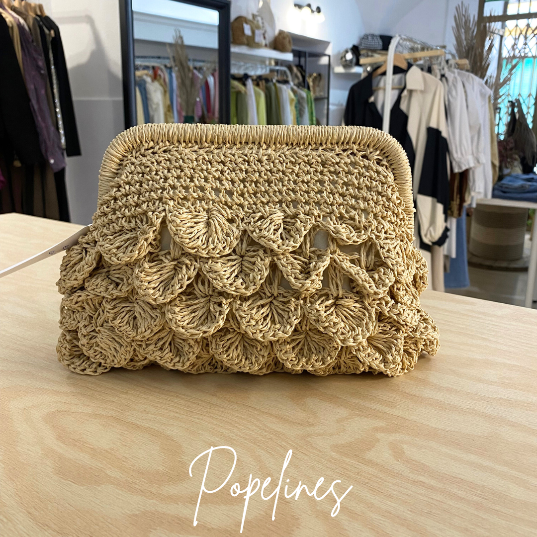 Bolso rafia conchas beige