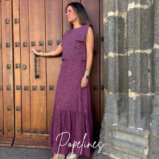 Conjunto lentejuelas malva
