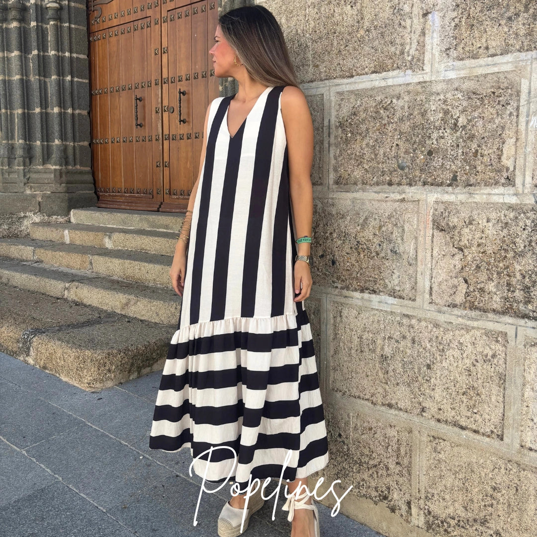 Vestido listas beige