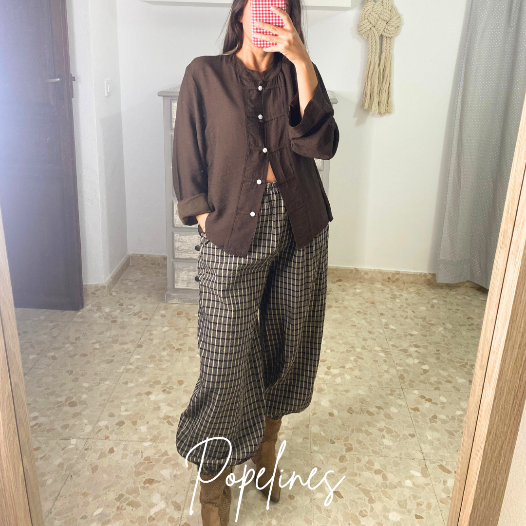 Pantalón bombacho cuadros negro