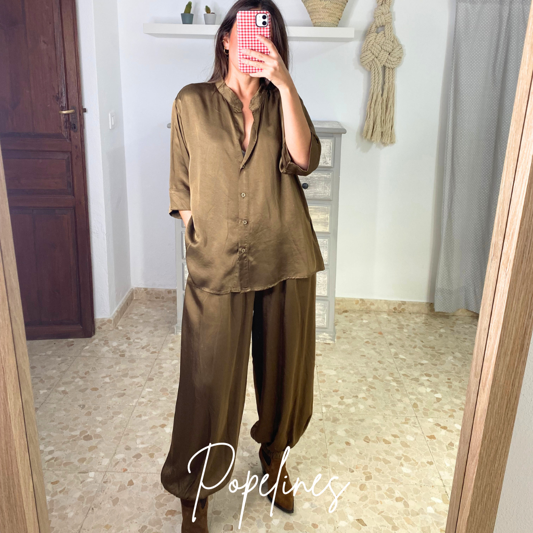 Pantalón bombacho satinado musgo