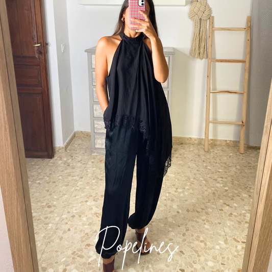 Pantalón bombacho satinado negro