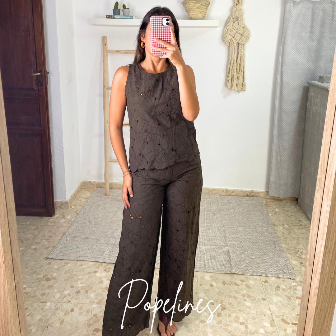 Pantalón brocado chocolate