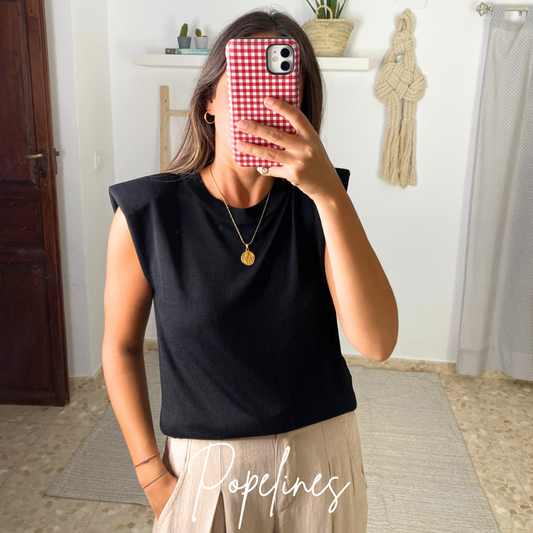 Top hilo hombrera negro