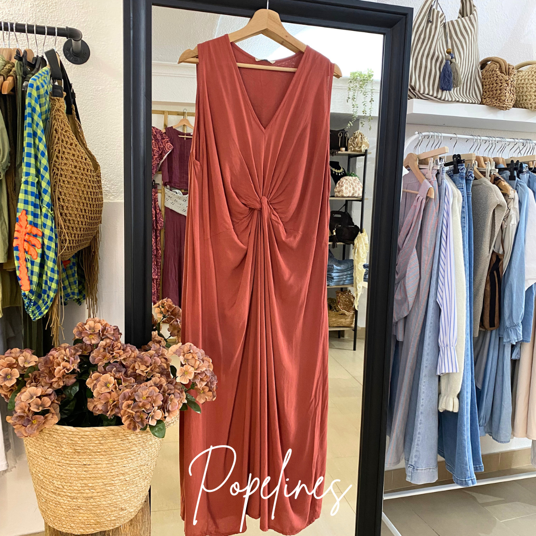 Vestido nudo teja