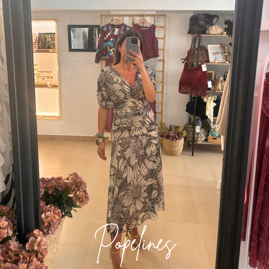 Vestido Rosa estampado beige